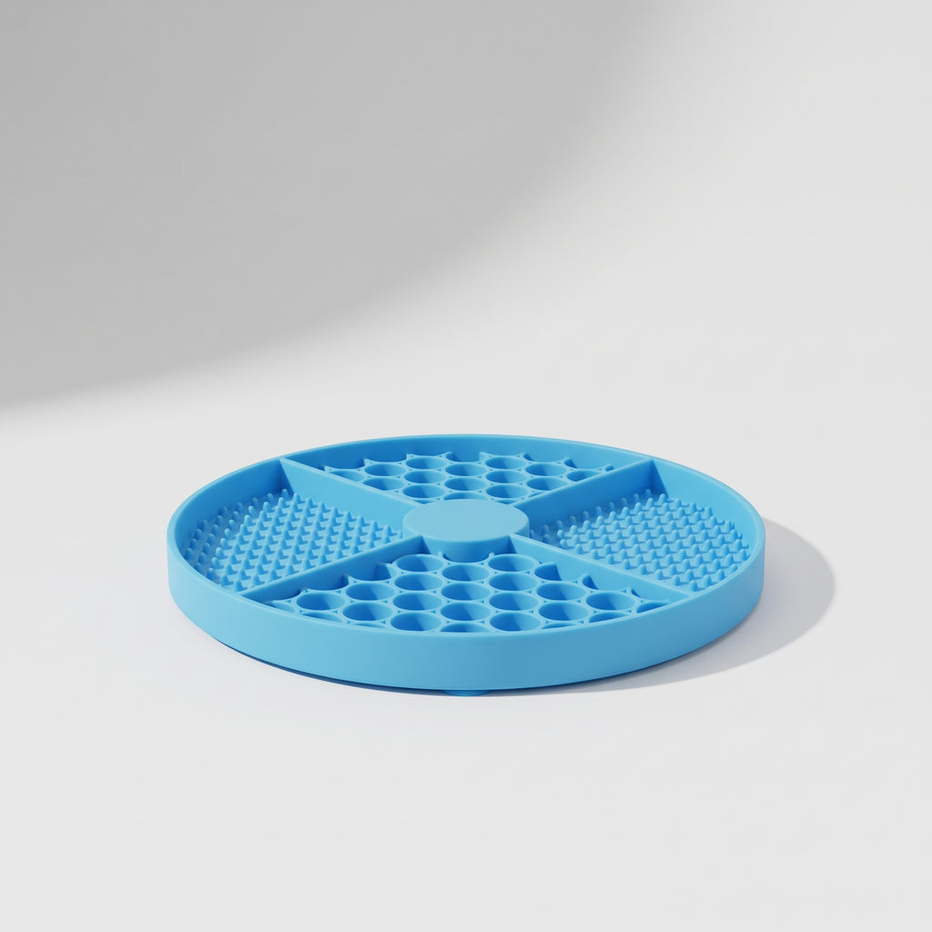 Slow Feed Dog Bowl For Wet Food, studio photo on a light grey background