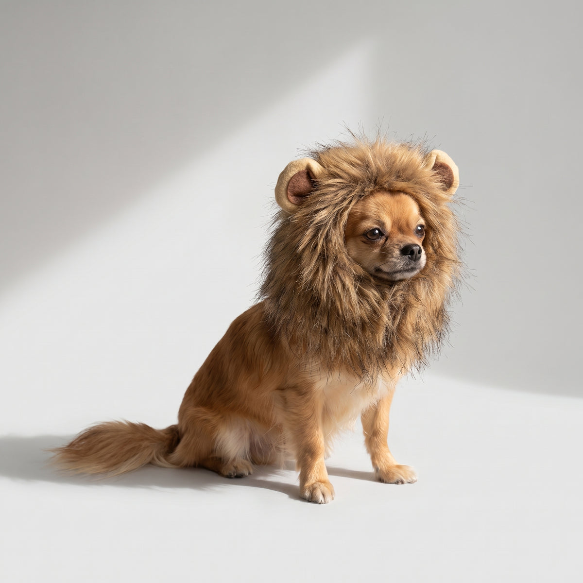 Small Dog Lion Costume with a chihuahua, studio photo
