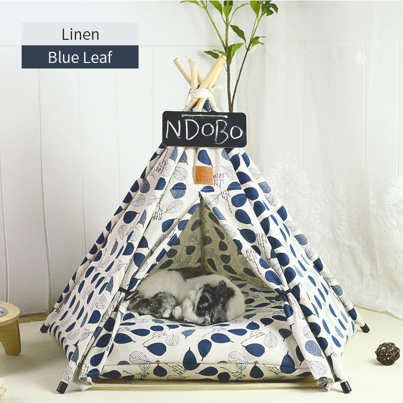 Small Dog Tent Bed in Blue leaf