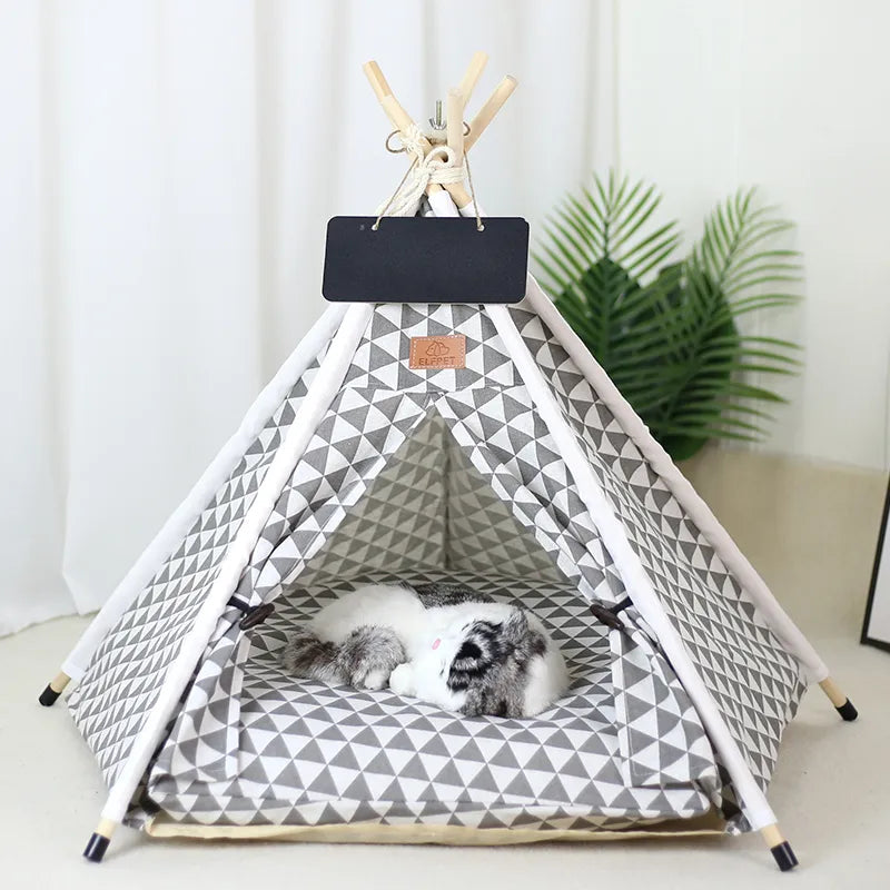 Small Dog Tent Bed in Gray triangle