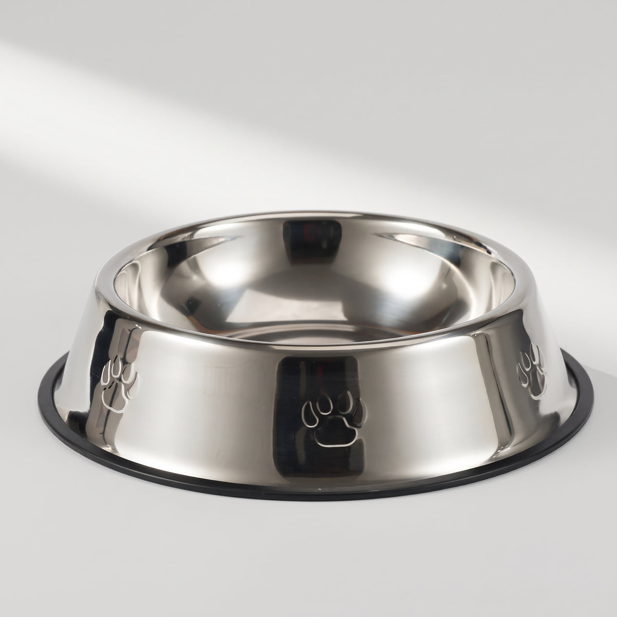 Stainless Steel Dog Bowls, studio photo on a light grey background