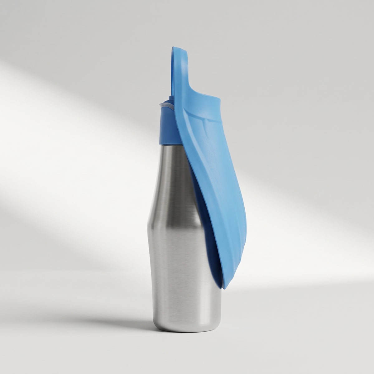 Stainless Steel Dog water Bottle, studio photo on a light grey background