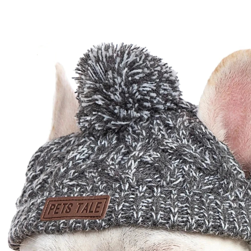 Winter Dog Knitted Beanie in Grey