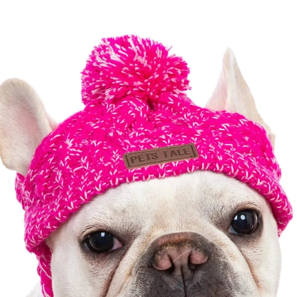 Winter Dog Knitted Beanie in Red
