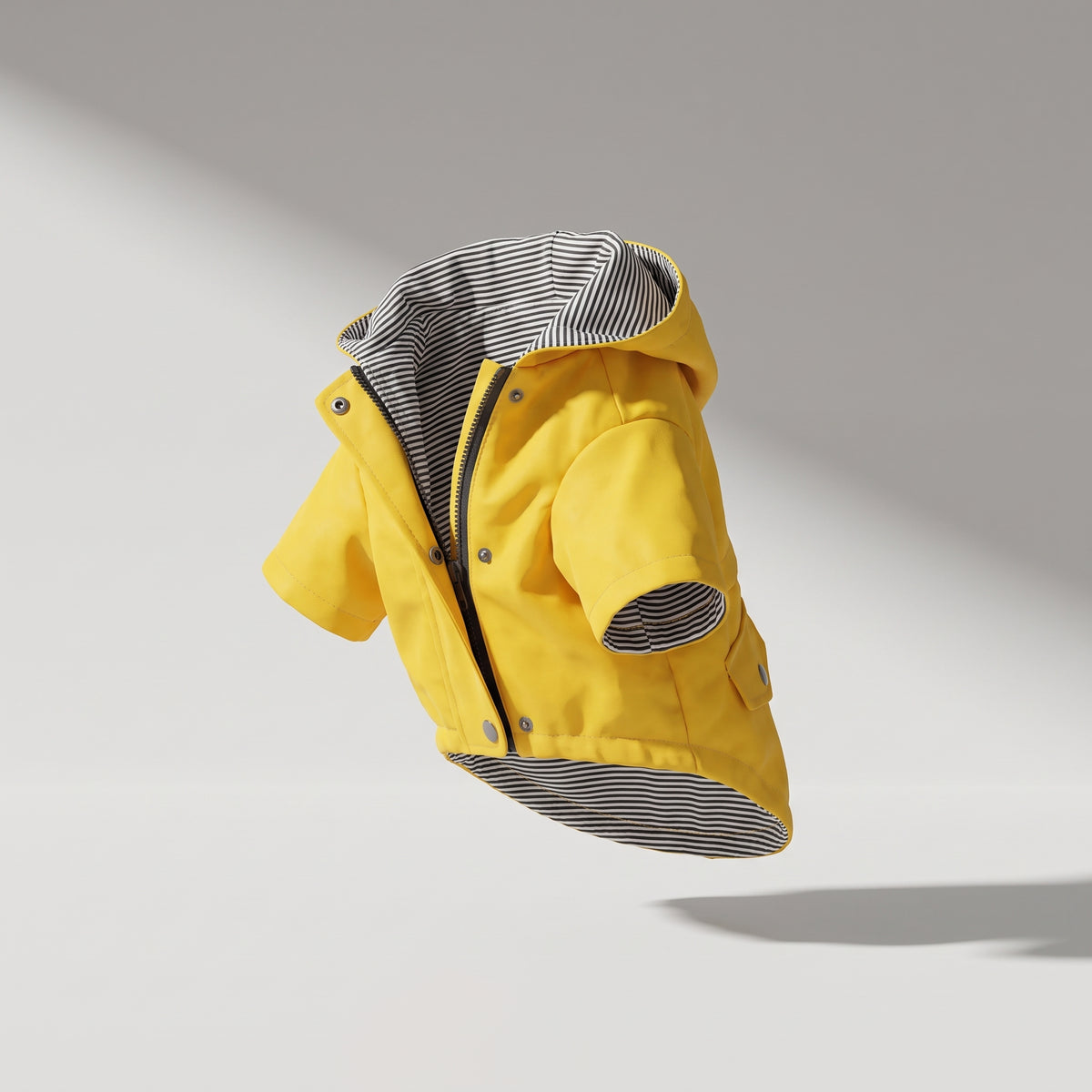 Winter Sailor Dog Coat, studio photo on a light grey background