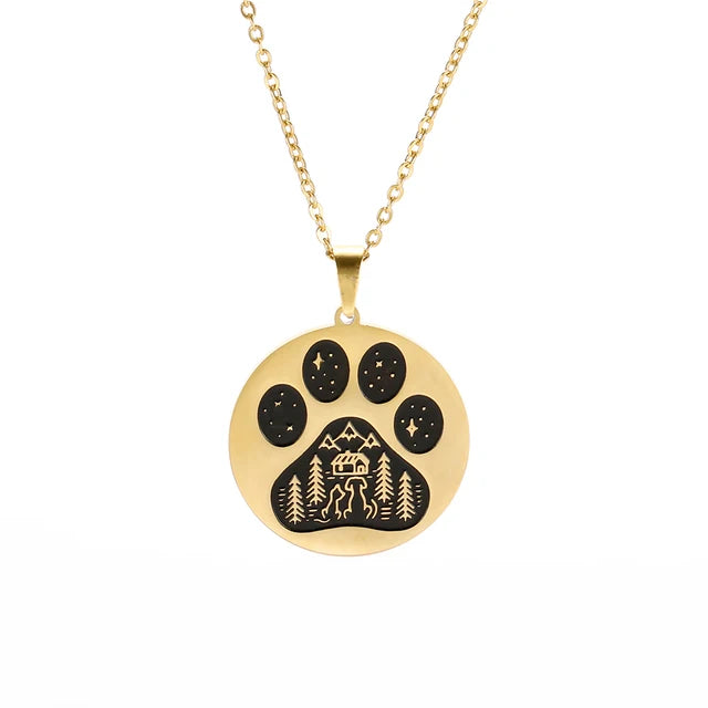 Wolf Dog Paw Necklace in Cat Dog Gold
