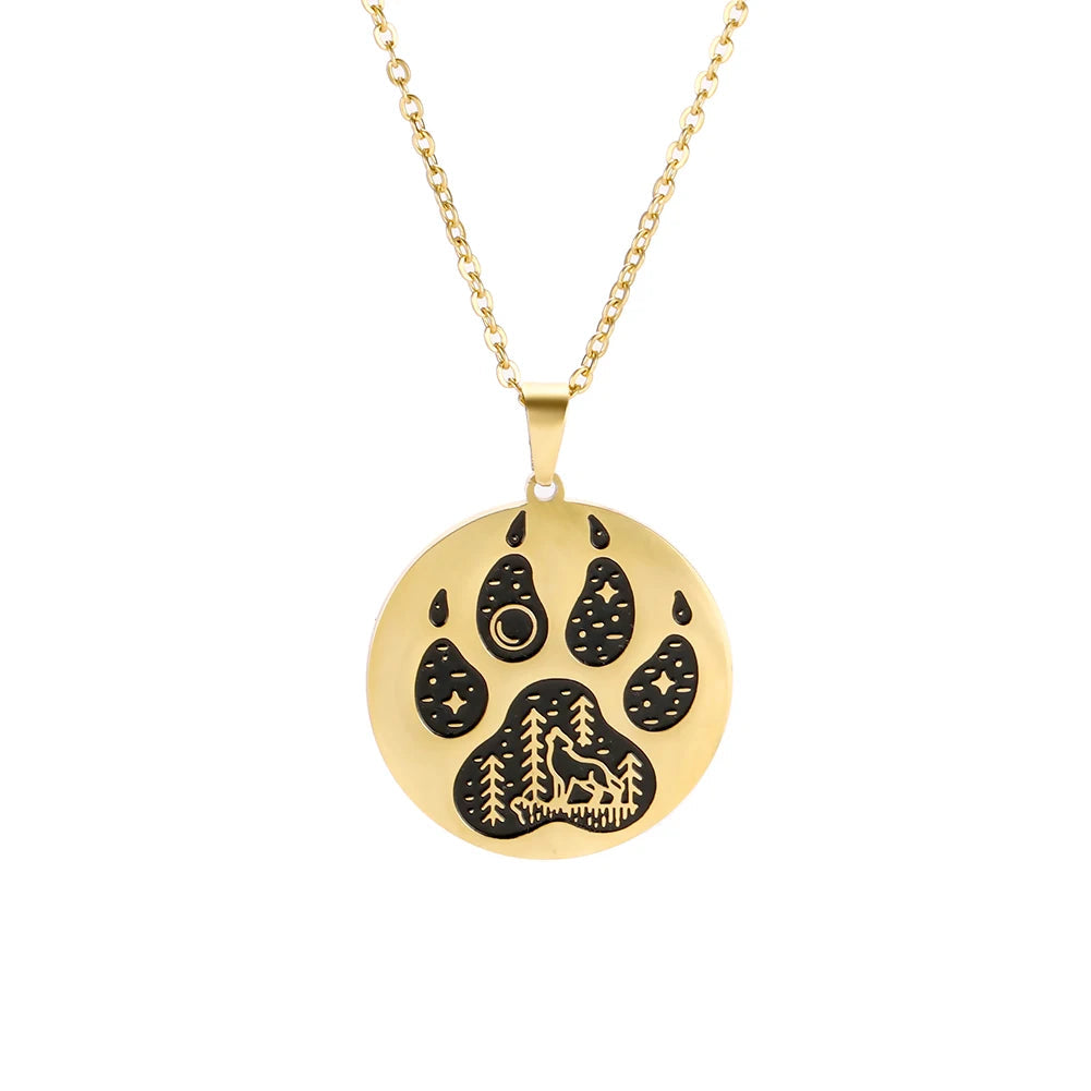 Wolf Dog Paw Necklace in Wolf Gold