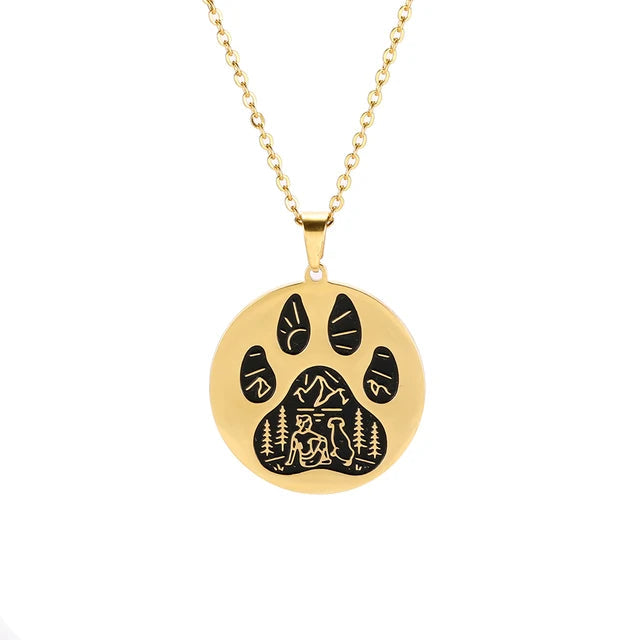 Wolf Dog Paw Necklace in Dog Gold