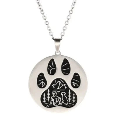 Wolf Dog Paw Necklace in Dog Silver