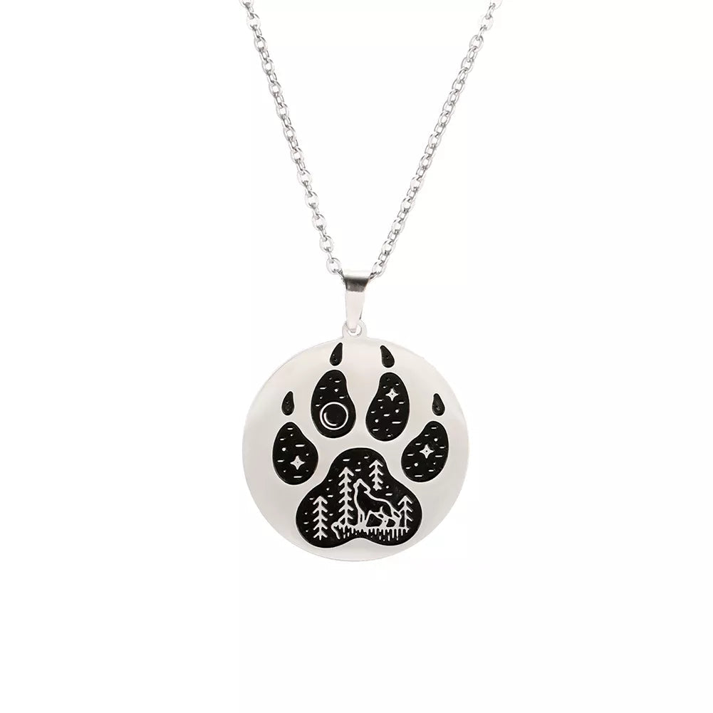 Wolf Dog Paw Necklace in Wolf Silver